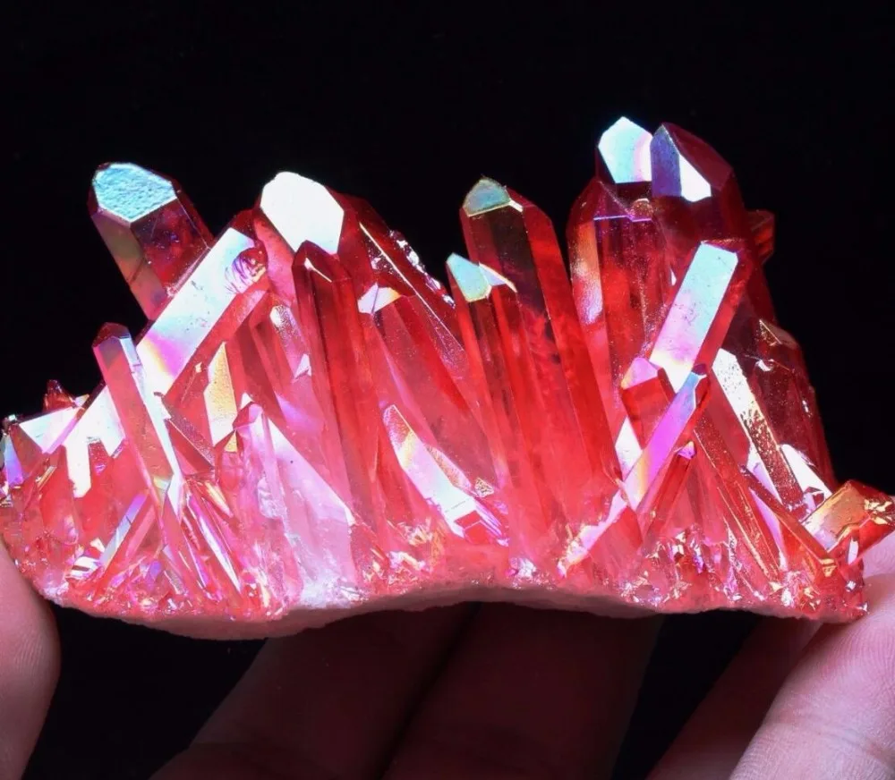 

140-180g TOP PRETTY RED FLAME AURA Quartz Crystal point cluster Healing