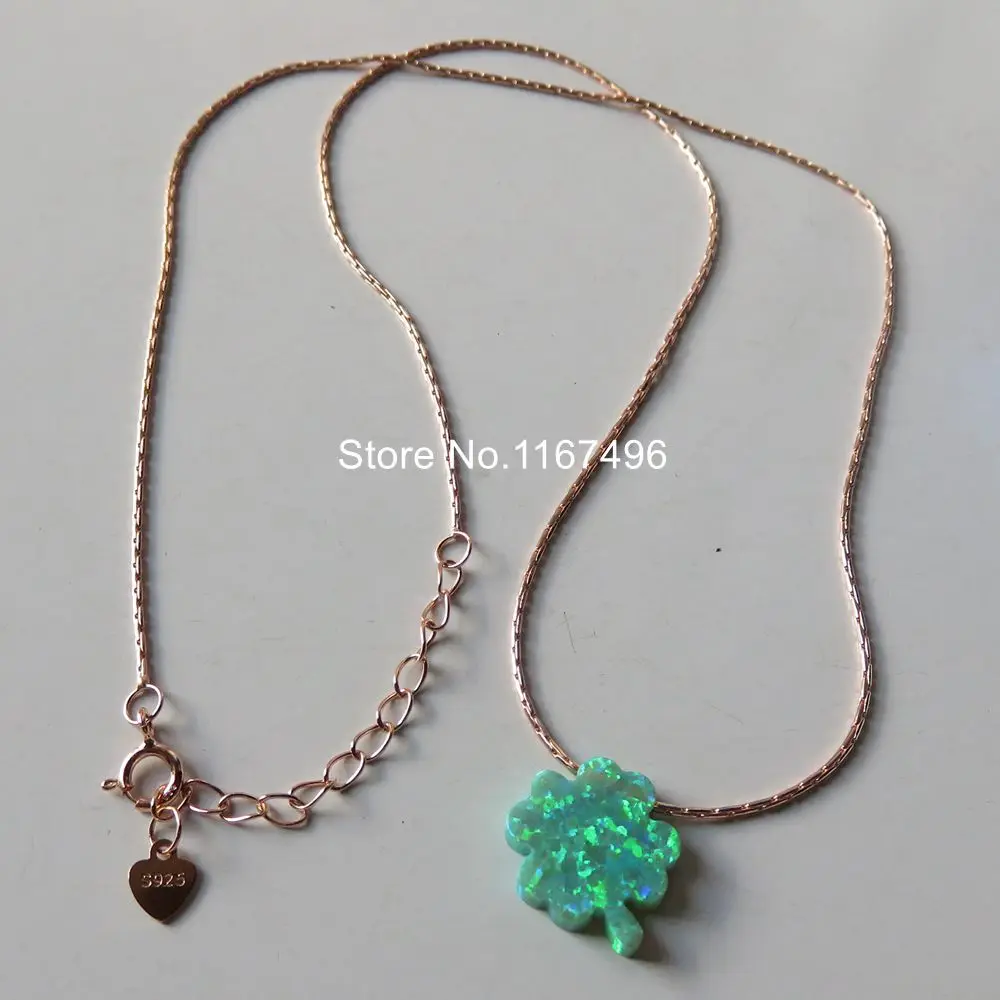 10pcs/lot OP11 Green 12x14mm Lucky Clover Opal Necklace 925 Sterling Silver 4 Fire for Wowen | Украшения и аксессуары