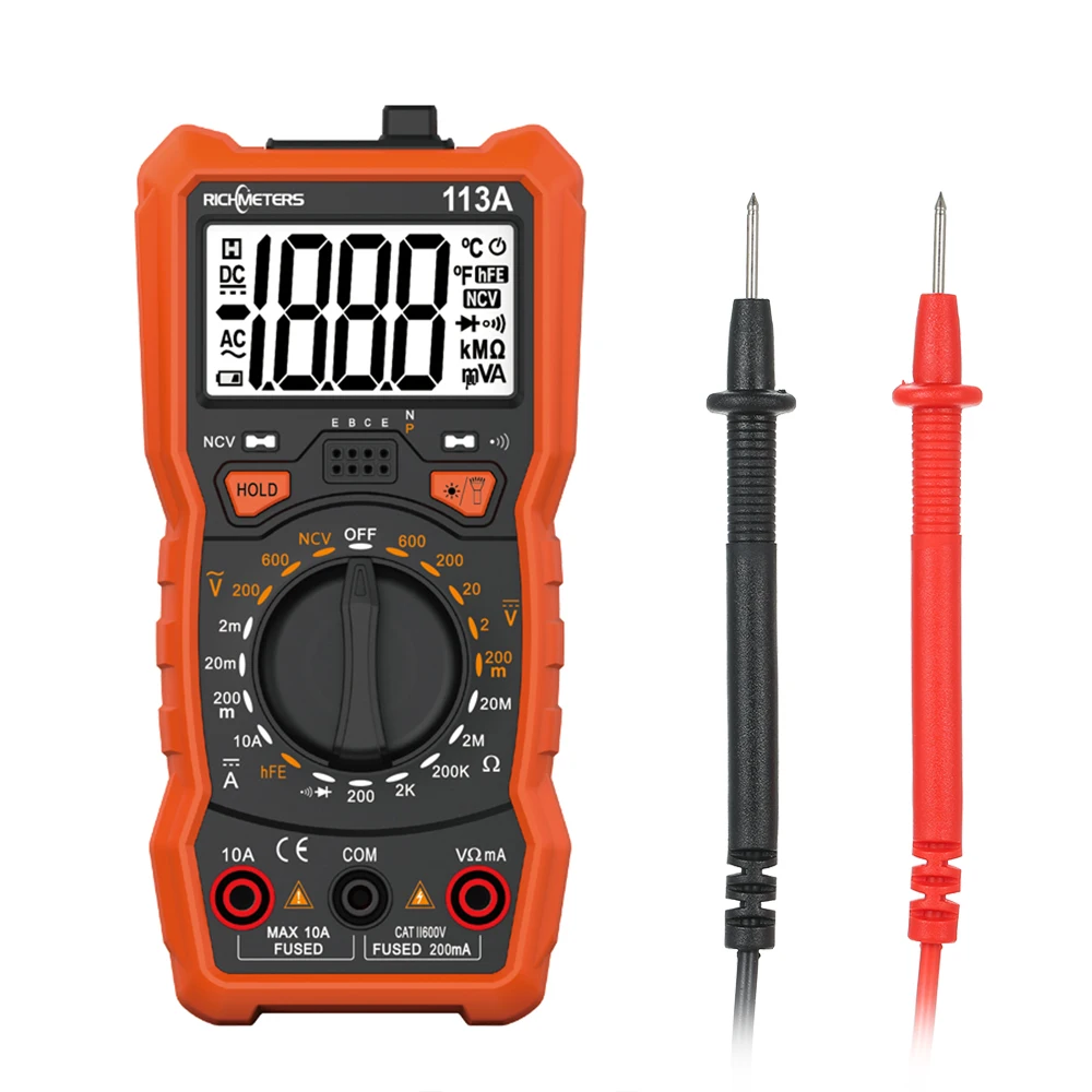 

RM113A NCV Digital Multimeter 2000 Counts HFE AC/DC Voltagewith Magnetic Suction Flash Light Backlight Large Screen Multi-meter