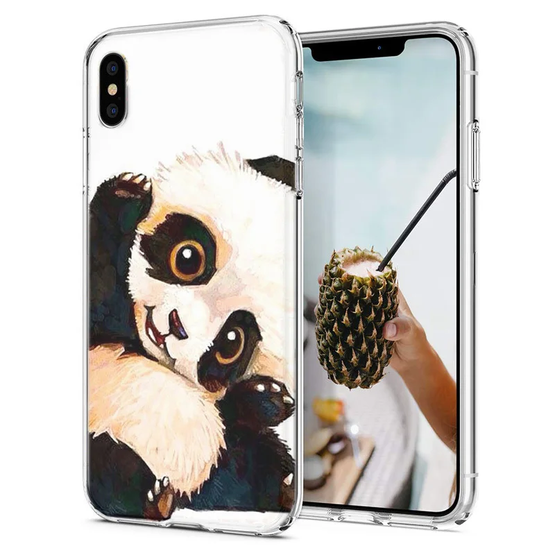 Мягкий чехол для телефона iPhone X XS XR чехлы TPU цветной милый панда павлин узор Fundas