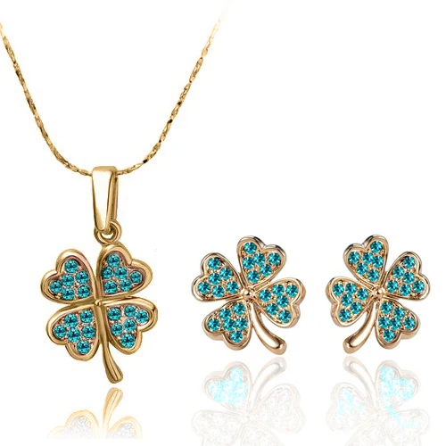 wholesale Best gift high quality chain four leaf clover Austrian CRYSTAL pendant necklace stud earrings Jewelry Set free ship | Украшения и