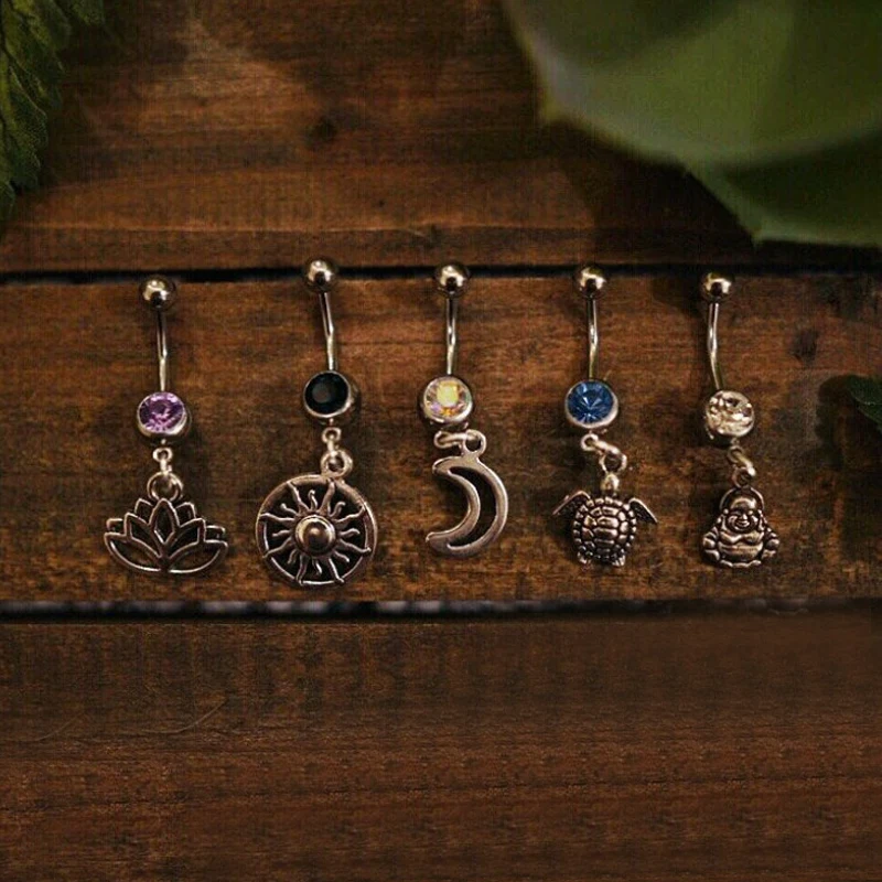 5PCS Surgical Steel Tortoise Piercings Ombligo 14G Star Moon Navel Belly Button Piercing Dangle Earrings Body Jewelry | Украшения и