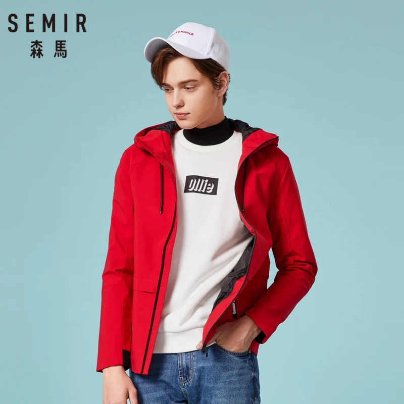 Мужская куртка с капюшоном SEMIR ветровка из шелковистого полиэстера на молнии