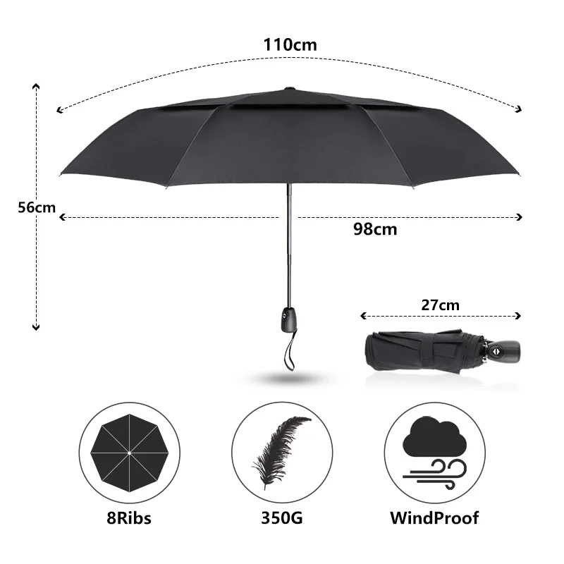 Зонт ветростойкий двухслойный для мужчин и женщин автоматический складной - Фото №1