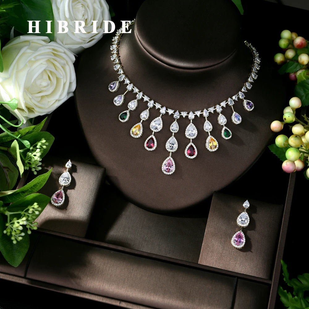 

HIBRIDE Luxury AAA Cubic Zirconia Bridal Jewelry Sets for Women 2019 Birthday Gift New 2pcs Jewelry Set Accessories Bijoux N-475