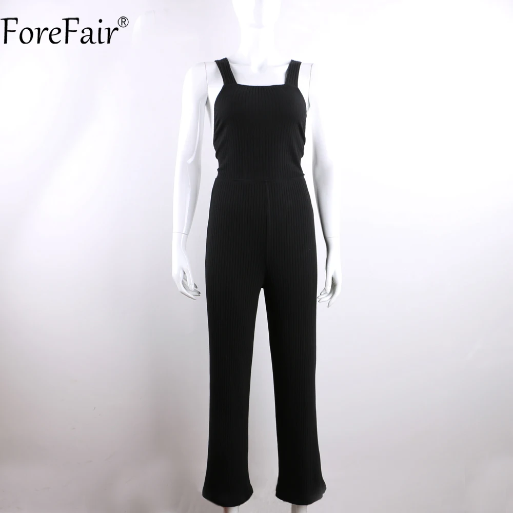 Женский комбинезон с открытой спиной ForeFair черный хлопковый трикотажный без