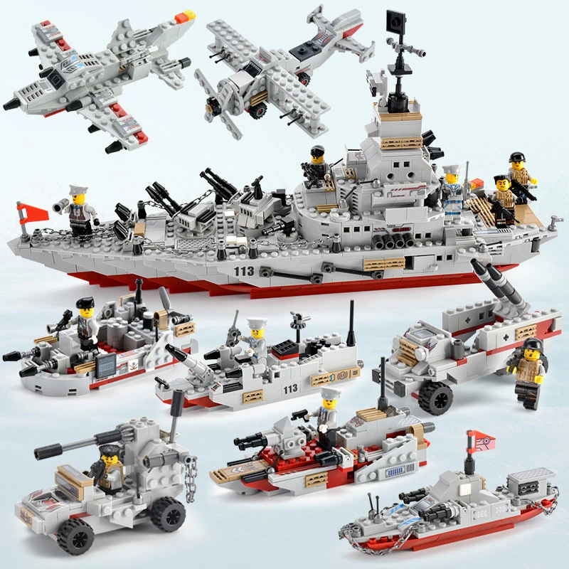 1000 шт 8в1 DIY военный корабль строительный блок Battlefield космический с фигуркой