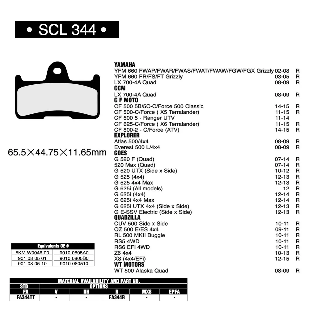Комплект задних тормозных колодок Alconstar 4 шт. для мотоцикла YZM 660 CCM LX 700 4A CF 500 625 800