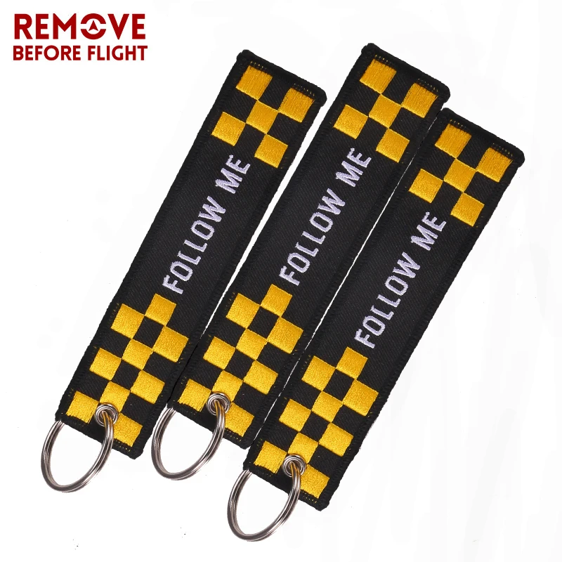 

3PCS FOLLOW ME Key Ring Black Embroidery llavero for Motorcycle Key Chain chaveiro Key Holder Luggage Tag Remove Before Flight