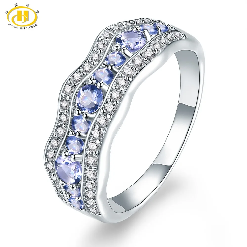 

Hutang Gemstone Rings Natural Tanzanite Solid 925 Sterling Silver Ring Engagement Fine Fashion Stone Jewelry for Women Girls New