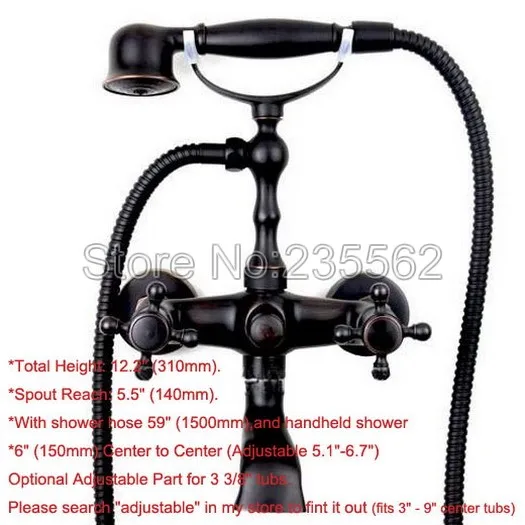 

Black Oil Rubbed Bronze Bathroom Shower Bathtub Faucet Wall Mounted Dual Handle Cold & Hot Water Mixer Tap + Hand Shower ltf005
