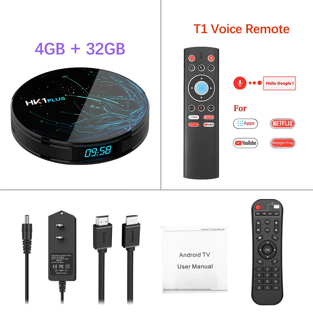 4G 32G T1 Voice Remo 4 ГБ 64 ГБ Android 8,1 Smart tv BOX HK1 PLUS Amlogic S905X2 Dual Wifi BT4.0 USB3.0 H.265 4 K Youtube Google Voice Assistant HK1PLUS - Цвет: 4G 32G T1 Voice Remo