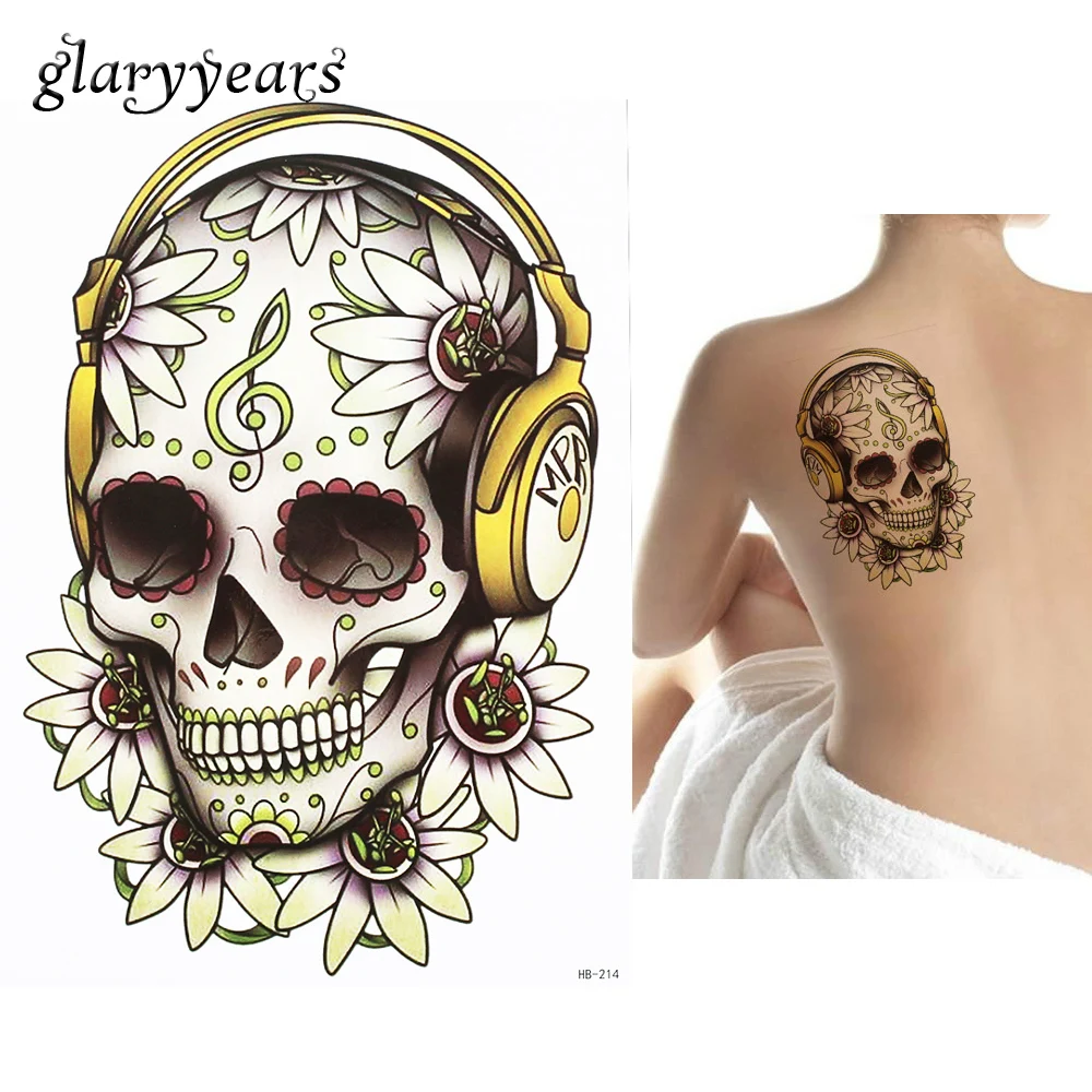 1 шт. Модные поддельные DIY наклейки цветок череп гарнитура Музыка Примечание