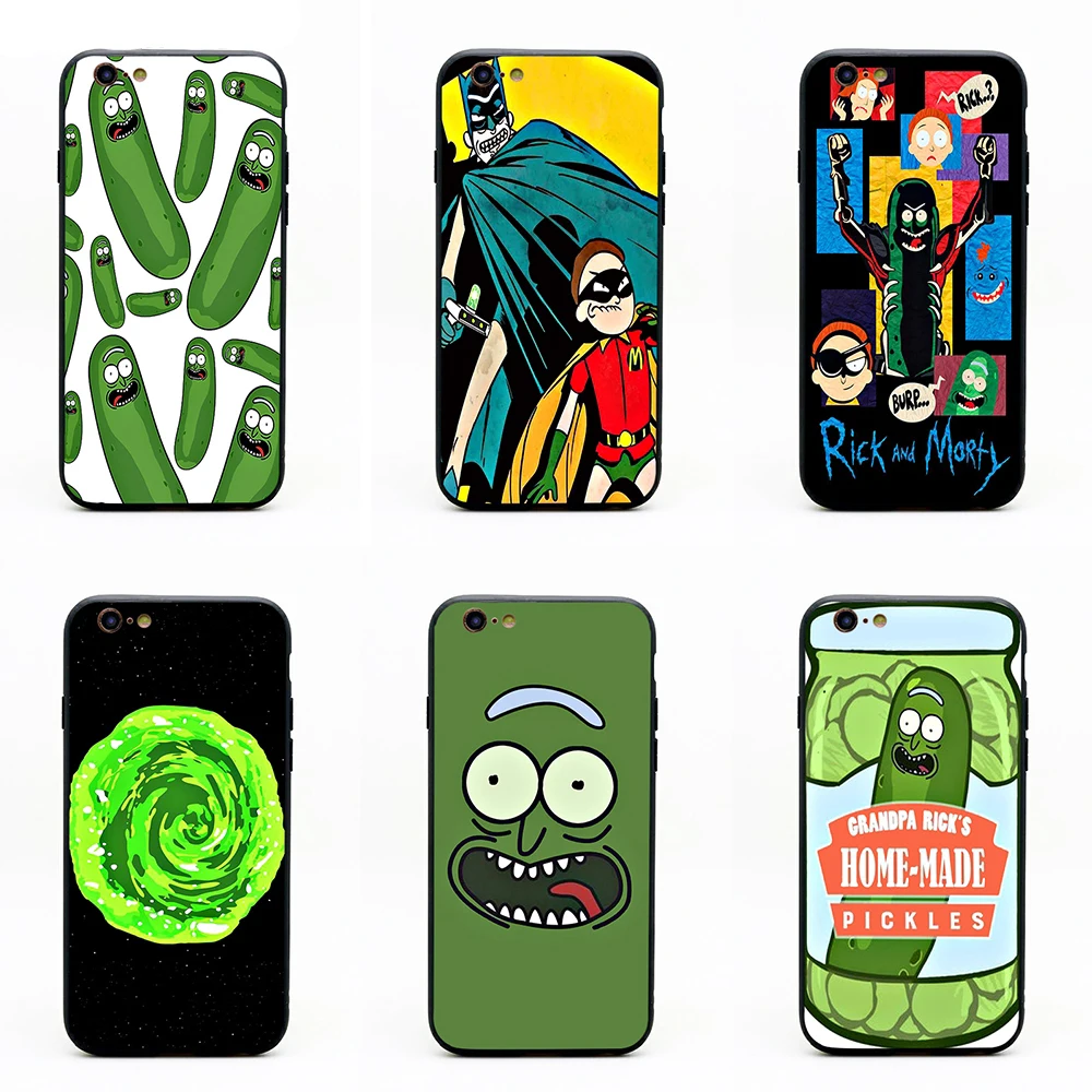 Pickle Rick And Morty Чехлы для телефона из термополиуретана + PC черные чехлы iPhone 5 5S 6s se X 6 7 8