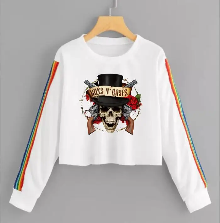 Новая модная женская футболка guns N Roses рок-группа хип-хоп круглый вырез длинный