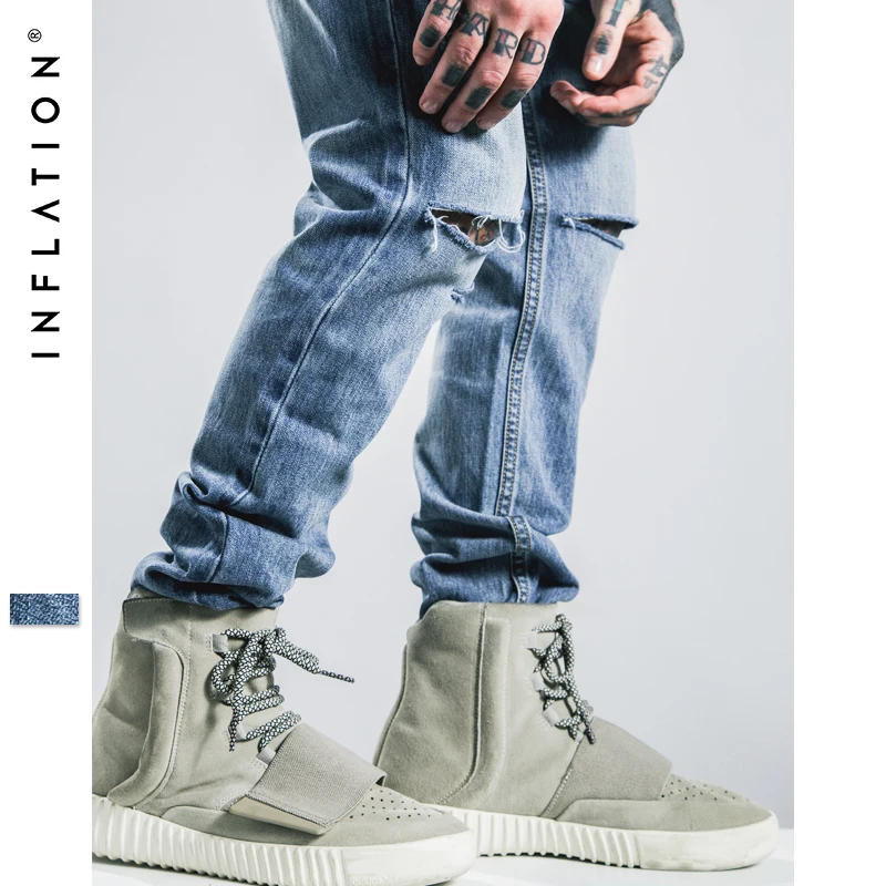 INFALTION Mens Ripped Jeans Washing 2016 Hip Hop Autumn For Men Straight Skinny | Мужская одежда
