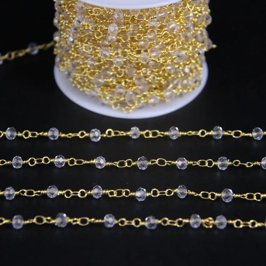 

5Meters,3x4mm Clear Crystal Glass Faceted Rondelle Chain,Gems Rosary Chain,Metal Gold Charms Crafts Necklace