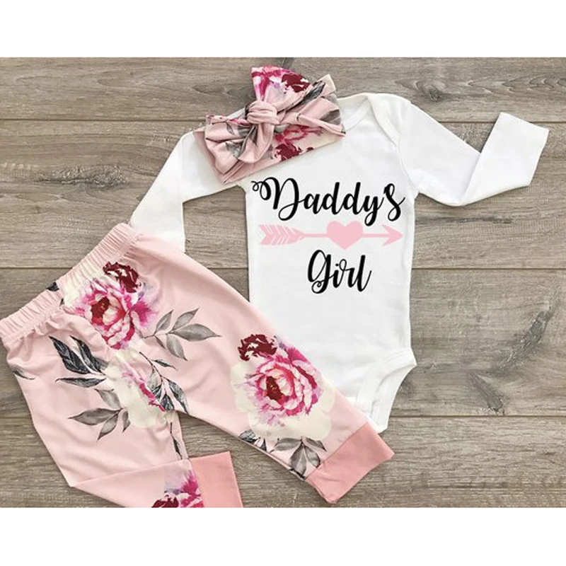Rorychen Newborn Infant Baby Clothes Set Girls Long Sleeve Bodysuit+Long Pants Leggings+Headbands 3Pcs Suits | Детская одежда и