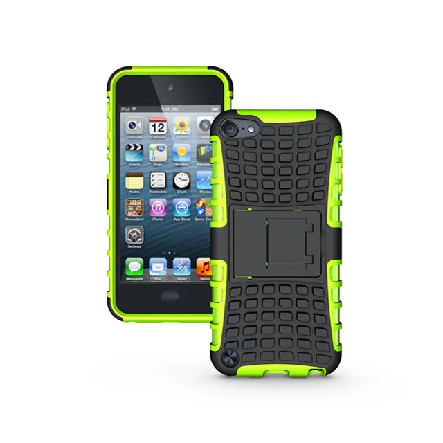 Зеленый Для Apple iPod Touch 5 6 воздействия 3D бронированный противоударный чехол из поликарбоната+ ТПУ Гибридный чехол-накладка жесткий чехол на заднюю панель с подставкой для Touch 5 6 Fundas - Цвет: Зеленый