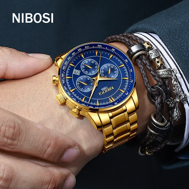 NIBOSI Мужские кварцевые часы стальные военные водонепроницаемые мужские лучший