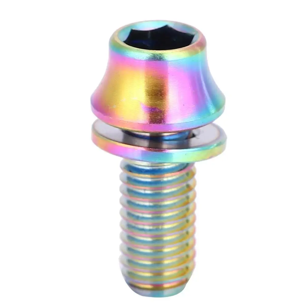Rainbow M5x12 Велосипедный держатель для бутылки воды болт крепления болт из титанового сплава прочная установка велосипедное крепление для бутылки красочный велосипед аксессуар с шайбой - Цвет: Rainbow M5x12