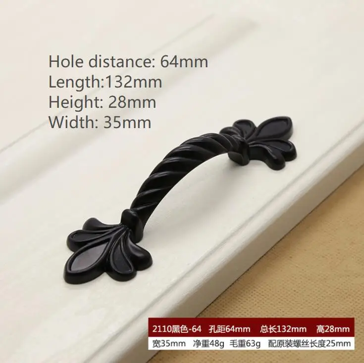 hole distance 64mm 2 шт Черная отделка Фортепиано черная фурнитура коллекция Европейский стиль садовый шкаф ручка дверная ручка - Цвет: hole distance 64mm