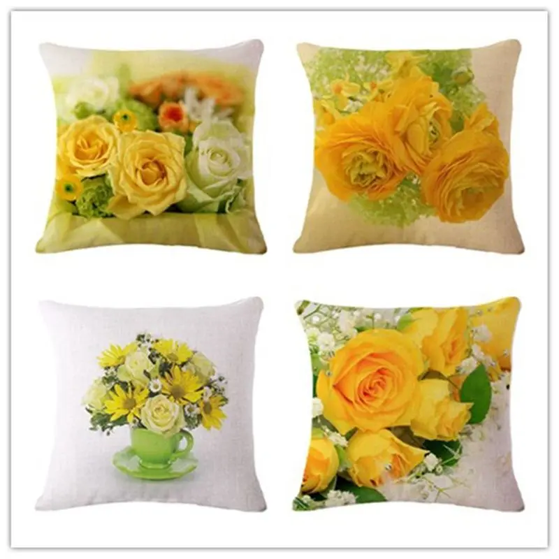 1 Pcs 45cm X Yellow Rose Pattern Cushion Cover Comfortable Cotton Pillow Case Sofa Bed Decorative Pillows | Дом и сад