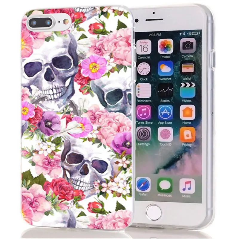 For iPhone 7 8 Plus Soft TPU Cover Design skull unique Cartoon flower X XS XR Max Phone Back Fundas M153 |