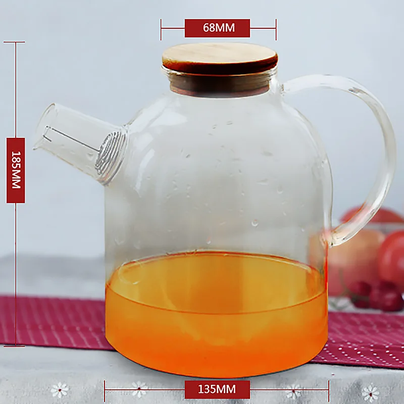 Стеклянный чайник с бамбуковой крышкой стеклянный графин кувшин для горячей или