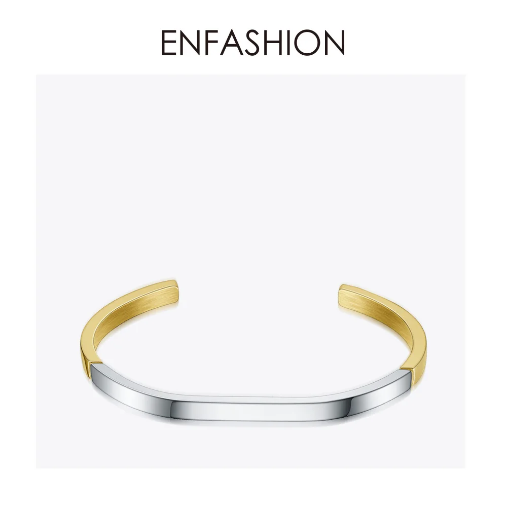 ENFASHION Простые открытые браслеты-манжеты, браслеты для женщин, смешанные цвета, нержавеющая сталь, минималистичные ювелирные изделия, подарки для друзей, BC192007 - Окраска металла: Silver color