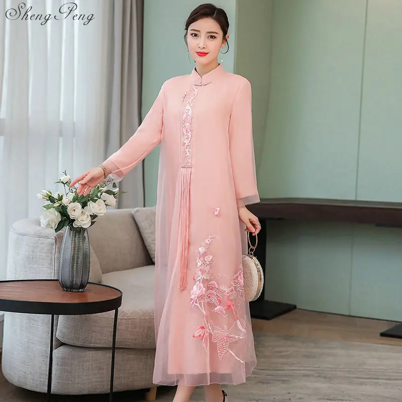 Китайская традиционная одежда платье халат вьетнамское аозай cheongsam платье элегантный современный cheongsam V1490