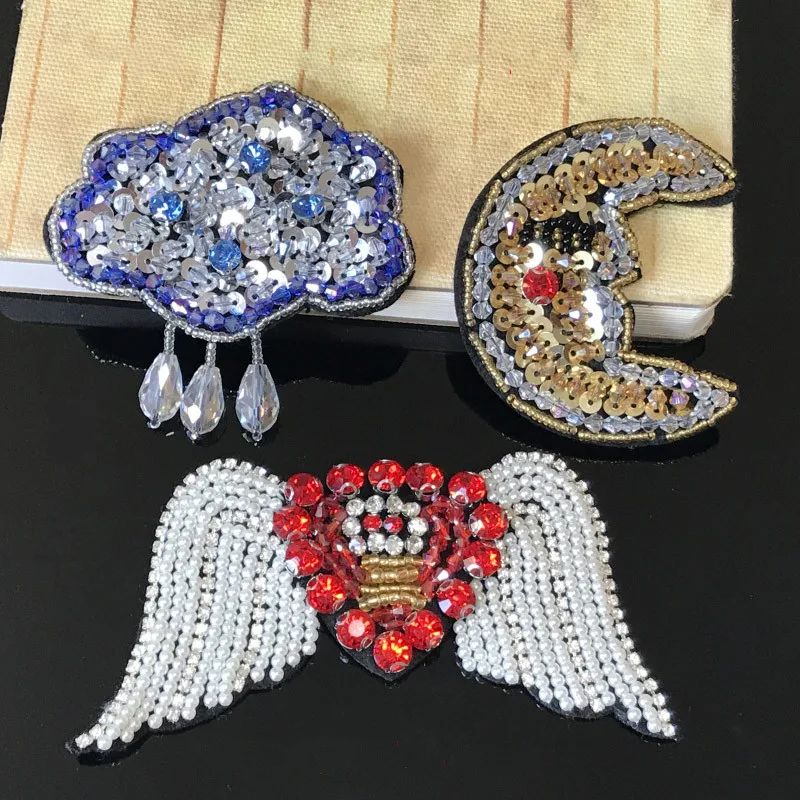 Бусины Луна облако любовь Крылья Стразы патчи для аппликация на одежду DIY