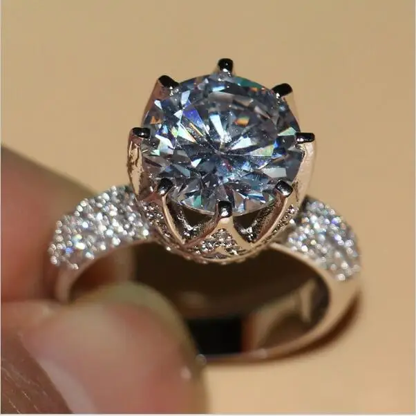 Роскошные ювелирные изделия 8ct Пасьянс роскошные 925 Серебро Большой Белый 5A CZ имитация камней обручальное кольцо Корона кольцо для любимой подарок Размер 5-11