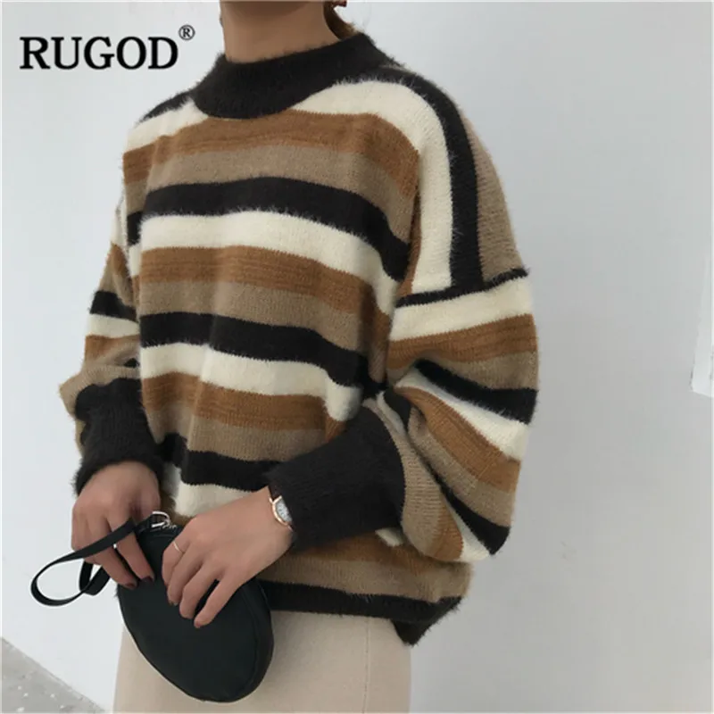 Женский свитер с круглым вырезом RUGOD лоскутный пуловер длинными рукавами