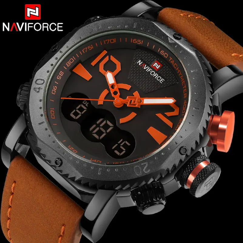 NaviForce Брендовые Часы для мужчин модные спортивные цифровые военные часы с