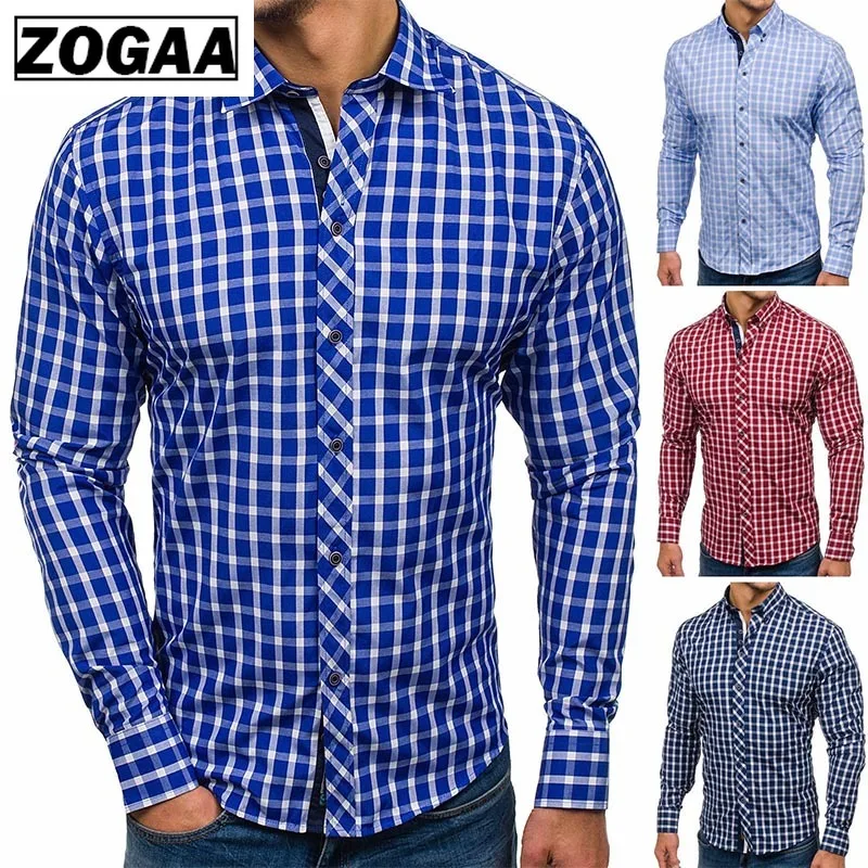

ZOGAA 2019 Men Shirt Long Sleeve Plaid Men Dress Shirts Breathable Fit Business Casual Men Shirt Absorb Sweat Men Dress Shirts