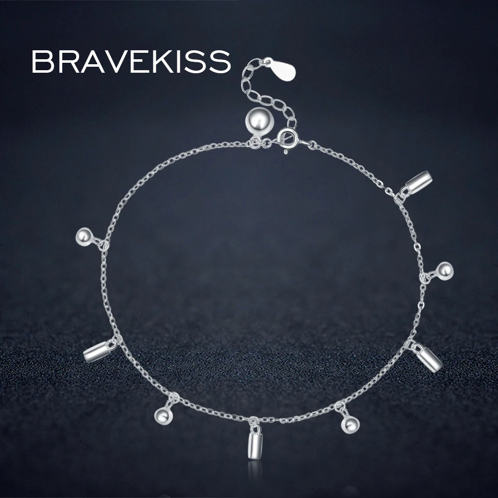 BRAVEKISS 925 серебро anklets Для женщин Регулируемый шарик ножной браслет очаровательный