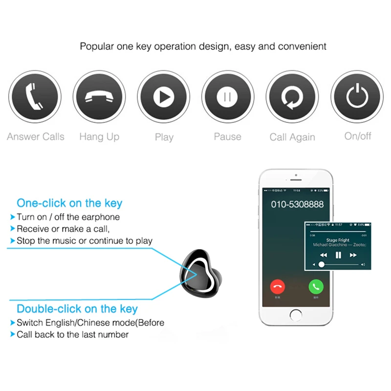 Двойные Bluetooth наушники ADDKEY TWS вкладыши гарнитура стерео беспроводной микрофон