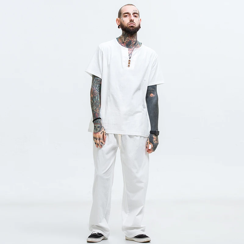 

Big size men t shirt set M-8XL 9XL t shirt Linen short sleeve large t shirts v-neck loose two-piece suit t shirts sets hiphop