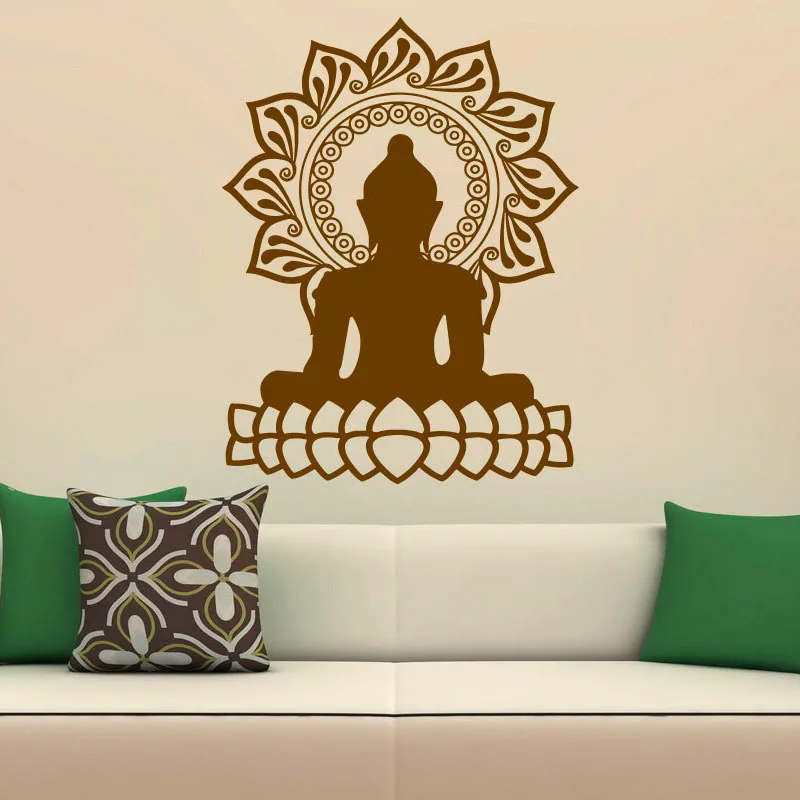 

ZOOYOO Indian Design Lotus Flower Wall Stickers Home Decor Buddha Wall Decals Vinyl Art Removable