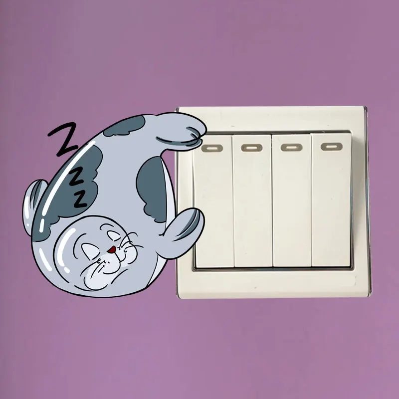YOJA Sleeping Grey Seal Wall Sticker Room Switch Decal High Quality Home Accessories For Kids 8SS1266 | Дом и сад
