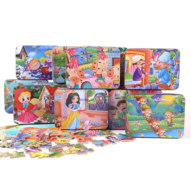 DDWE 100 шт. детские деревянные пазлы Игрушки 3D Мультяшные животные Lron Box Puzzle