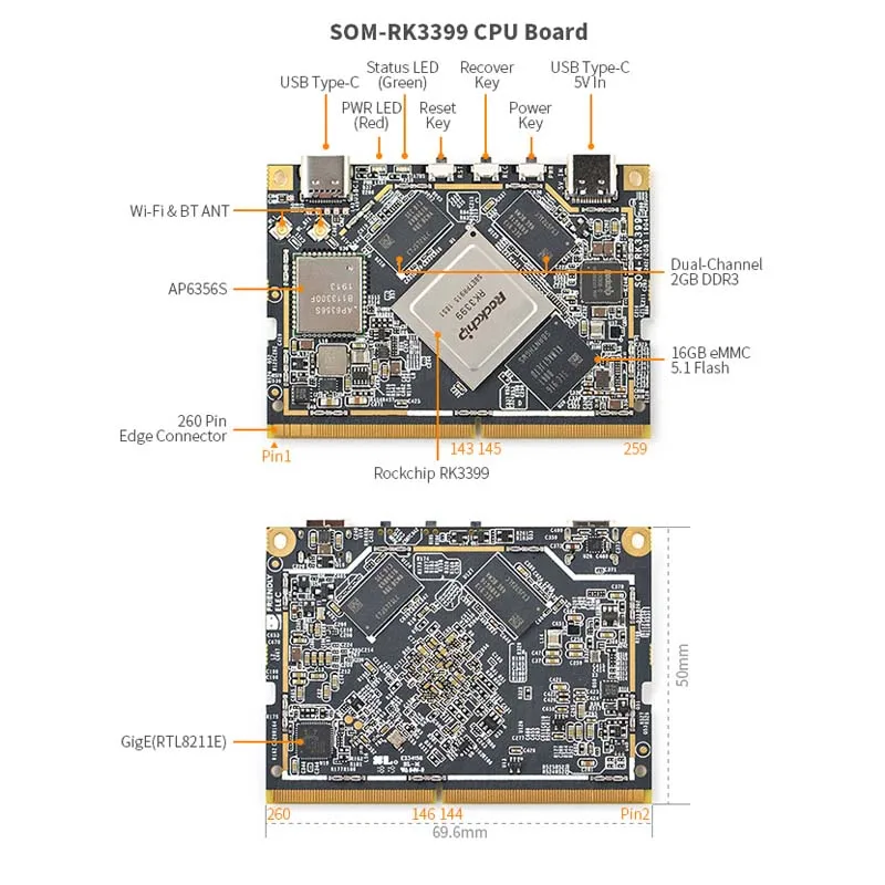 SOM-RK3399 AI Developer kit WiFi BT Поддержка Гбит/с Ethernet и двухэкранный дисплей Android/Ubuntu/QT/buildroot HDMI IN/OUT