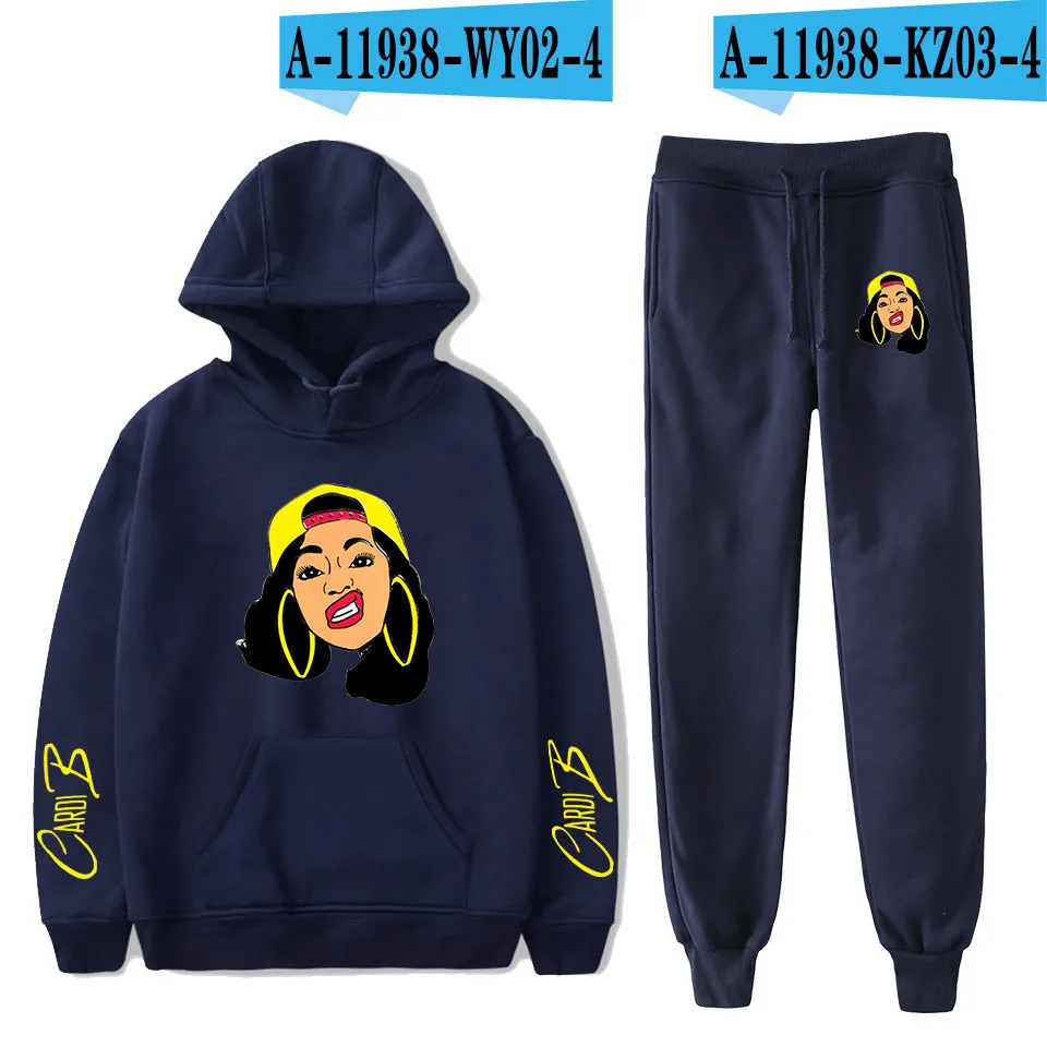 Женские комплекты Rapper Cardi B, зимний модный спортивный костюм, толстовка с капюшоном+ спортивные штаны, спортивные комплекты из 2 предметов, облегающая спортивная одежда - Цвет: 024