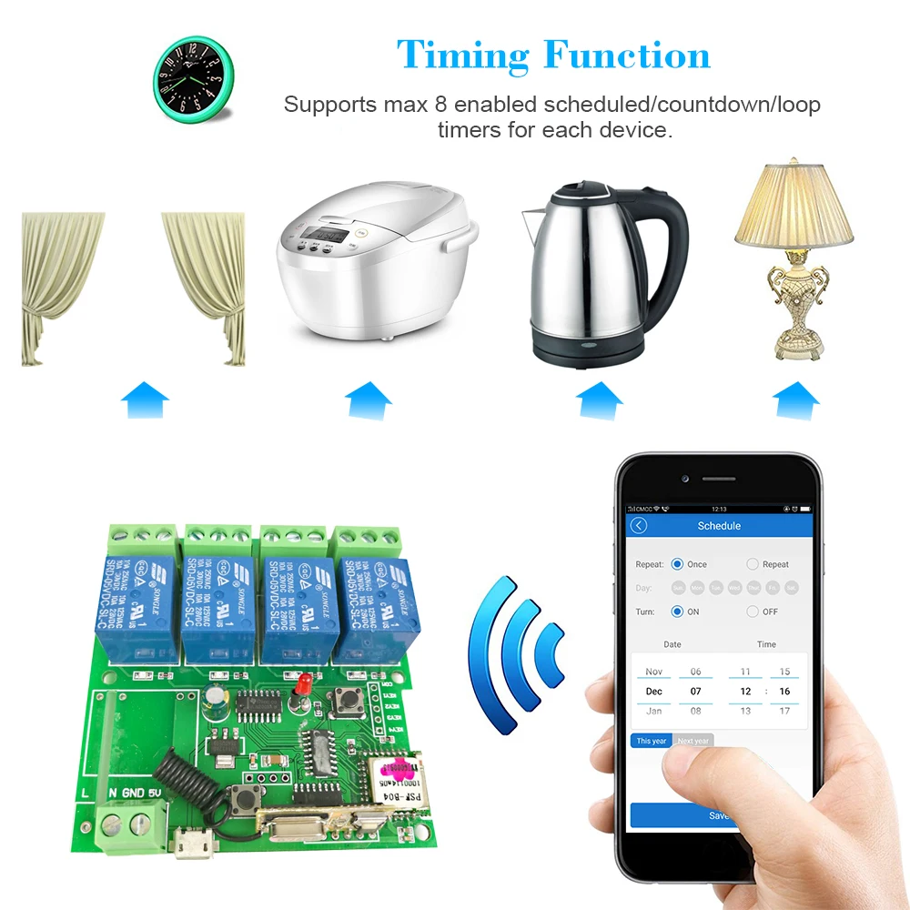 

eWeLink 433Mhz Smart Remote Control Wireless Switch Universal Module 4ch DC 5V Wifi Switch with Shell Timer Phone Remote Control