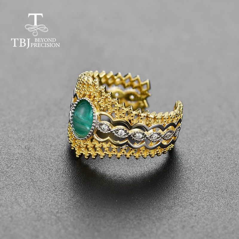 Женское кольцо из серебра 925 пробы TBJ украшение с натуральными изумрудами