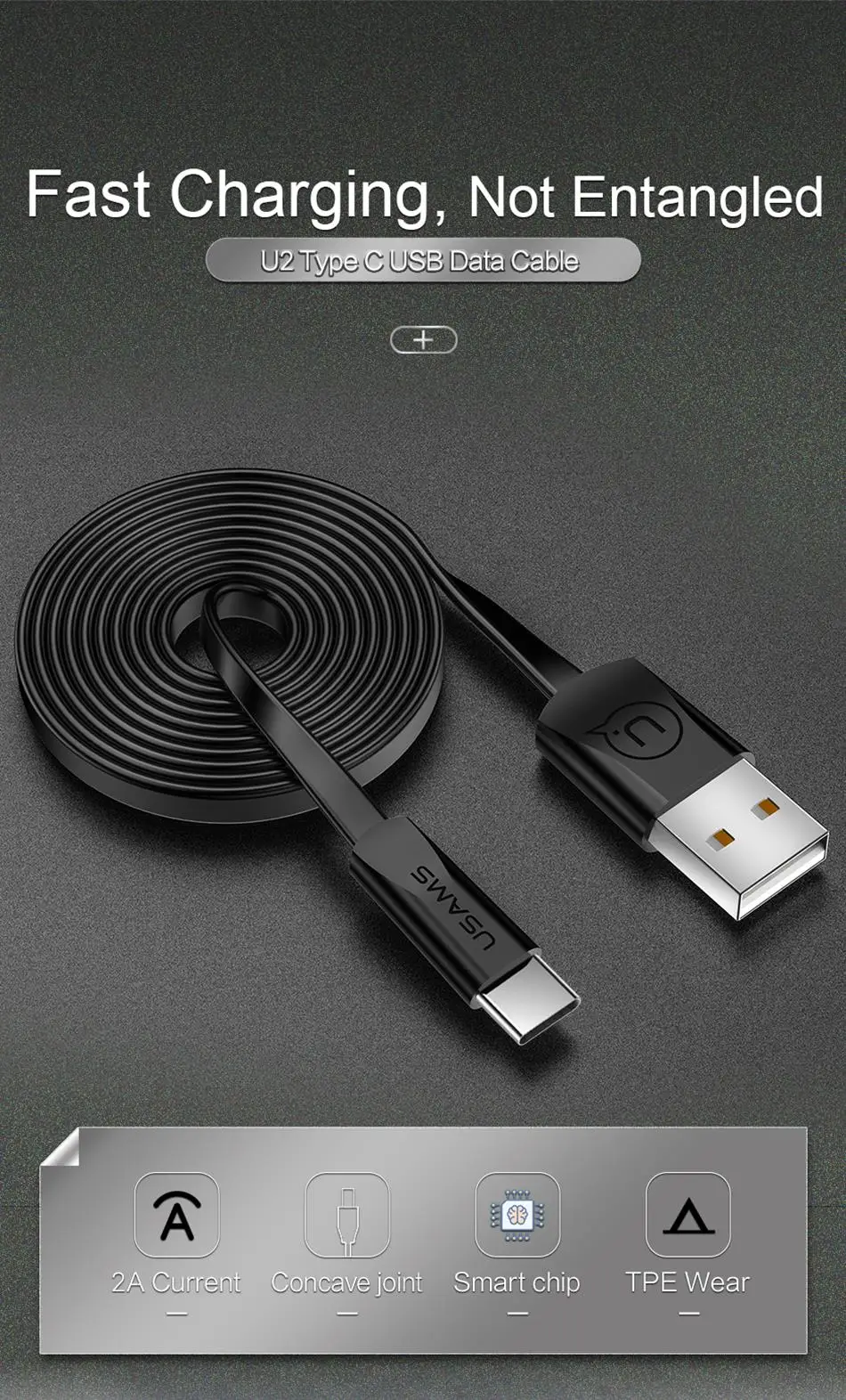 Кабель USB типа C, USAMS type-C USB C зарядное устройство кабель для передачи данных для samsung s9 s8 Oneplus 6t синхронизация type C кабель для быстрой зарядки