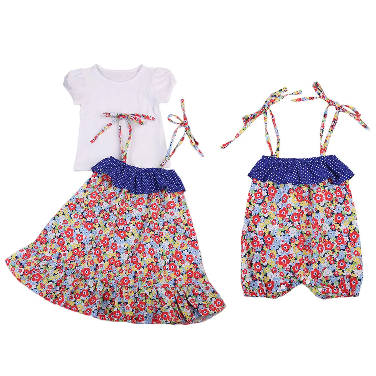 pudcooco Infant Newborn Toddler Fashion Sister Baby Casual Halter Romper Kids Girl Tops T-shirt Dress Floral Clothes Set | Мать и ребенок