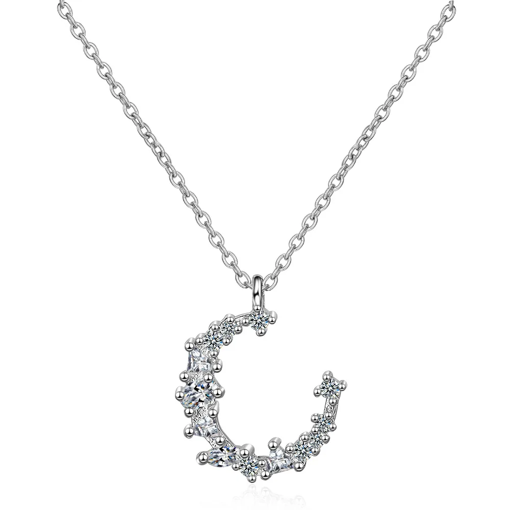 

New Arrival 925 Sterling Silver Fashion Shiny Crystal Moon Ladies`pendant Necklaces Jewelry Women Gift Short Chain Drop Shipping