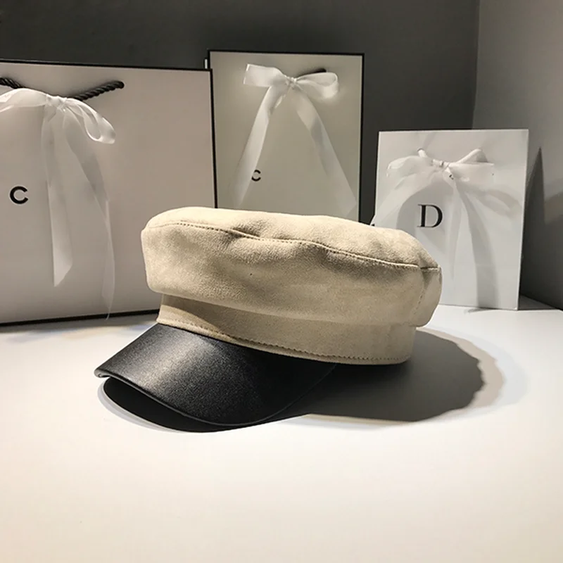 Chammy Leather Hats Black Womens Military for Women Female Navy Autumn Women's Winter Octagonal Caps | Аксессуары для одежды